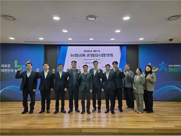 윤기태 NH농협금융지주 준법감시인(왼쪽에서 다섯 번째)와 농협금융 전 계열사 준법감시인이 10일 농협금융 준법감시협의회를 개최 후 기념사진을 촬영하고 있다. [NH농협금융]