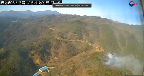 경북 문경 산불 현장 헬기촬영. [산림청]