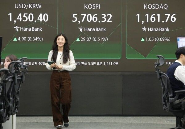 20일 서울 중구 하나은행 딜링룸 모습. [연합뉴스]