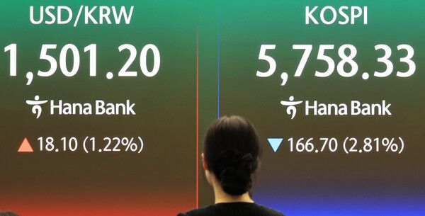 19일 서울 중구 하나은행 딜링룸 모습. [연합뉴스]