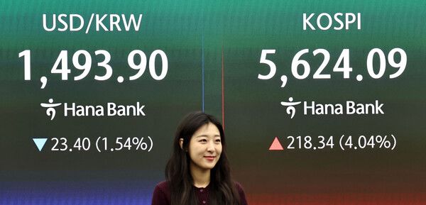 24일 서울 중구 하나은행 딜링룸 모습. [연합뉴스]