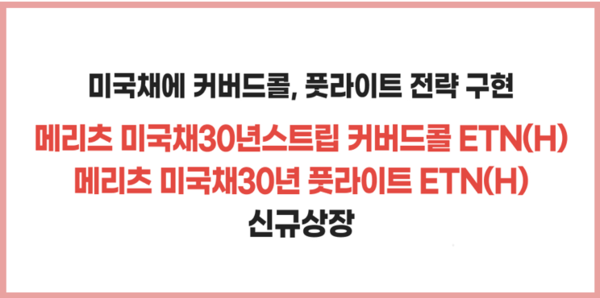 메리츠증권은 미국채 30년물을 기초자산으로 커버드콜과 풋라. 이트(Put Write) 전략을 각각 적용한 ETN(상장지수증권) 2종을 한국거래소에 상장했다 