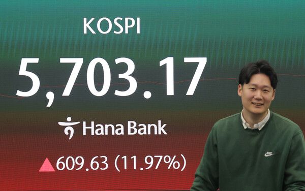 5일 서울 중구 하나은행 딜링룸 모습. [연합뉴스]