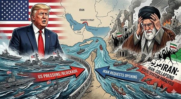 도널드 트럼프 미국 대통령이 이란 내부의 심각한 시스템 마비 상태를 공개하며 에너지 요충지인 호르무즈 해협의 긴장 완화를 압박하고 나섰다. [제미나이·안중열 기자]