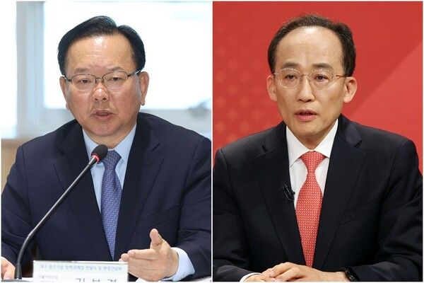 더불어민주당 김부겸 대구시장 예비후보(왼쪽)와 국민의힘 추경호 대구시장 예비후보. [연합뉴스]