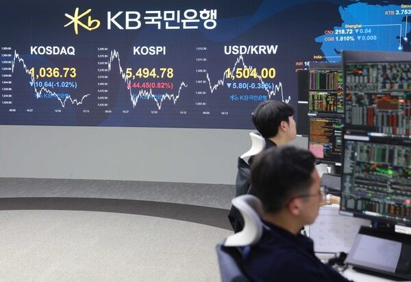 7일 서울 KB국민은행 딜링룸 모습. [연합뉴스]