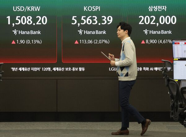 7일 서울 중구 하나은행 딜링룸 모습. [연합뉴스]