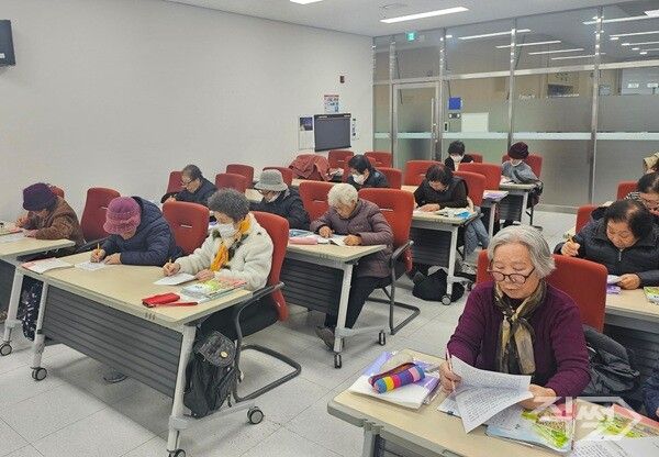 지난해 달성군북부노인복지관에서 열린 성인문해교육 수업 진행 모습. [달성군]