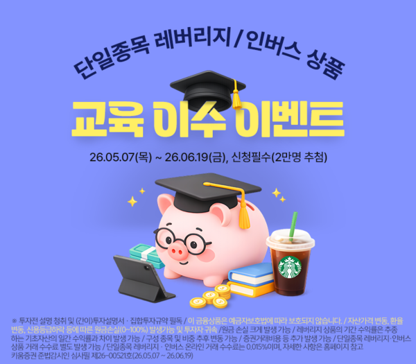  키움증권은 ‘단일종목 레버리지·인버스 상품’과 관련해 투자자 대상 사전 교육 이수 등록 이벤트를 진행한다. [키움증권]