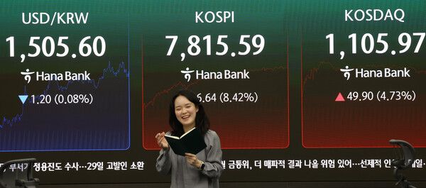 21일 서울 중구 하나은행 딜링룸 모습. [연합뉴스]