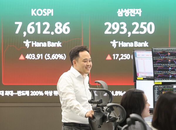 21일 서울 중구 하나은행 딜링룸 모습. [연합뉴스]