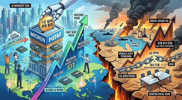 글로벌 인공지능(AI) 열풍의 주도권이 연산 장치에서 메모리 반도체로 급격히 이동하면서 뉴욕증시가 다시 한번 사상 최고치를 갈아치웠다. [제미나이·안중열 기자]
