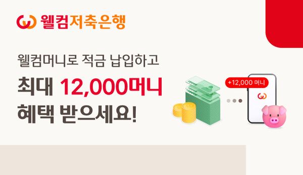 웰컴저축은행은 ‘웰컴머니’로 정기적금을 납입하는 고객에게 최대 12,000머니 혜택을 제공한다. [웰컴저축은행]