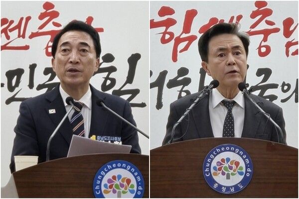 충남지사 박수현 후보(왼쪽)와 김태흠 후보. [연합뉴스]