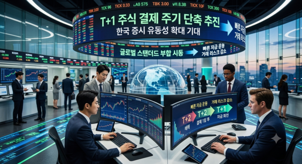 금융당국이 주식 결제 대금 주기를 기존 T+2에서 T+1로 단축하는 방안을 추진 중이다. [제미나이·이연주 기자]