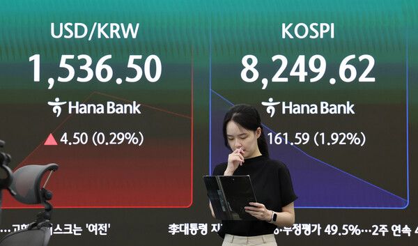 29일 서울 중구 하나은행 딜링룸 모습. [연합뉴스]