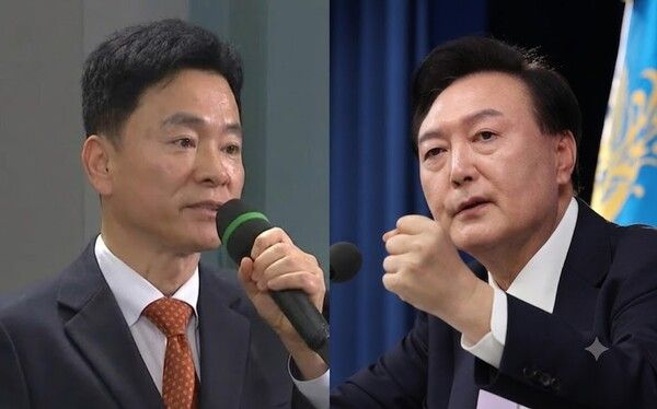 2024년 11월7일 진행된 윤석열 대통령의 대국민 담화 및 기자회견 당시 질문권을 얻어 “대통령께서는 대국민담화에서 다소 두루뭉술하고 포괄적으로 사과하셨다”며 “마치 사과를 하지 않아도 될 만한 일인데 바깥에서 시끄러우니까 사과하는 거 아닌가 오해할 수도 있을 것 같다”고 지적하며 이른바 ‘송곳 기자’로 유명한 박석호 부산일보 기자가 민선9기 부산광역시장 정무보좌관에 내정됐다. [KTV·연합뉴스·제미나이·안중열 기자]