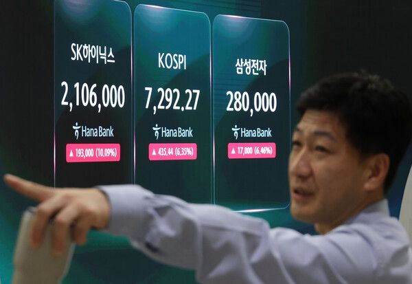 15일 서울 중구 하나은행 딜링룸 모습. [연합뉴스]
