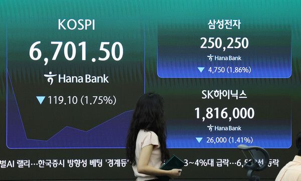 20일 서울 중구 하나은행 딜링룸 모습. [연합뉴스]