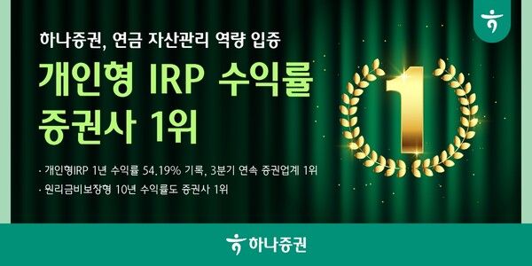 하나증권이 IRP 1년 수익률 54.91%를 기록했다. [하나증권]