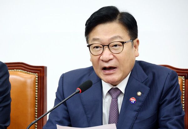 국민의힘 정점식 원내대표가 27일 국회에서 열린 최고위원회의에서 발언하고 있다. [연합뉴스]