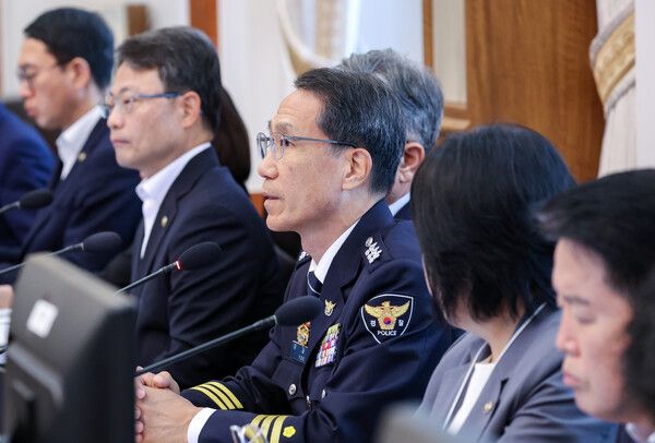 유재성 경찰청장 직무대행이 4일 청와대에서 열린 이재명 대통령 주재 국무회의에서 발언하고 있다. [연합뉴스]