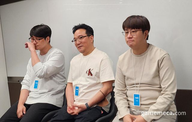 인터뷰를 진행한 주승태 사업 PM(좌), 양기정 개발PD(중), 마창우 수석(우) (사진: 게임메카 촬영)