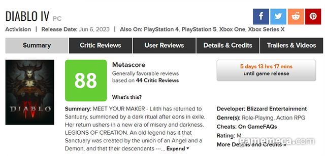 디아블로 4 메타크리틱 (자료출처: 메타크리틱)