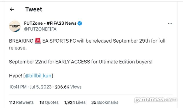 출시일 정보가 유출된 EA 스포츠 FC 24 (사진출처: FUTzone 개인 트위터)