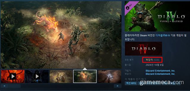 디아블로 4: 증오의 그릇이 혹평을 받고 있다 (사진출처: 게임 스팀 페이지)