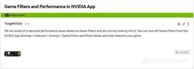 문제를 인지하고 있다고 밝힌 엔비디아 포럼 관리자 글 (자료출처: 엔비디아 공식 포럼)