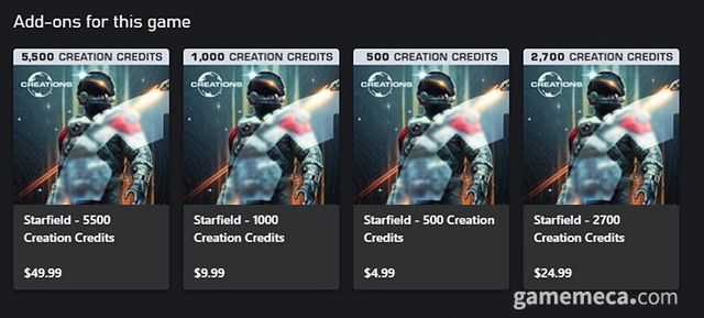 스타필드 크리에이션 크레딧(CC) 구매 가격 (자료출처: Xbox 스토어 페이지)