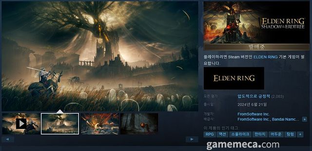 엘든 링 황금 나무의 그림자가 스팀으로 출시됐다 (사진 출처: 게임 스팀 페이지)