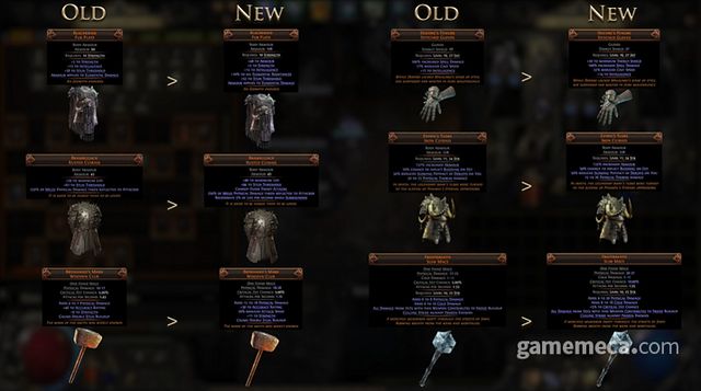 성능이 조정될 장비 아이템 일부 (사진출처: 패스 오브 엑자일 공식 유튜브 채널 갈무리)