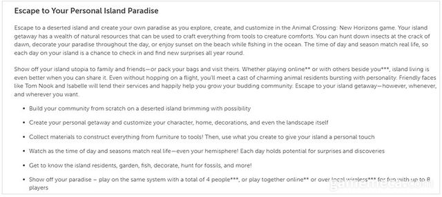 모여봐요 동물의 숲 북미 닌텐도 e스토어 설명 (자료출처: 북미 닌텐도 e스토어)