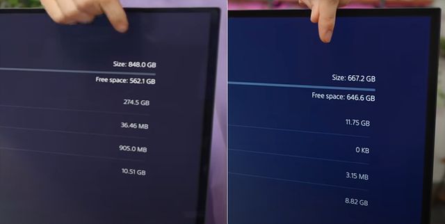기존 슬림모델 대비 가용 용량이 크게 줄었다 (사진출처: 오스틴 에반스 유튜브 채널 영상 갈무리)