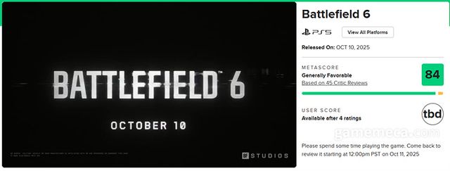 배틀필드 6 메타크리틱 점수 (사진출처: 메타크리틱 공식 홈페이지 갈무리)