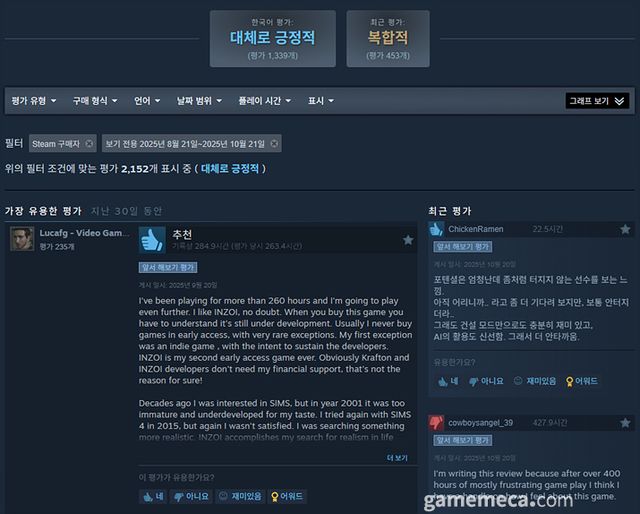 DLC 출시 후 유저 평가는 '대체로 긍정적'이지만 새 콘텐츠에 대한 갈망은 여전하다 (사진출처: 게임 스팀 페이지)