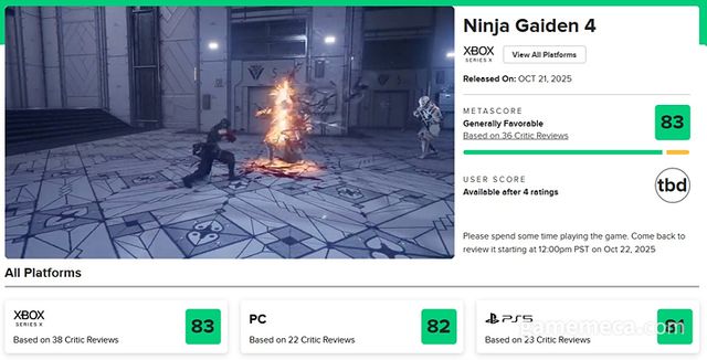 닌자 가이덴 4 메타크리틱 평점 (사진출처: 메타크리틱)