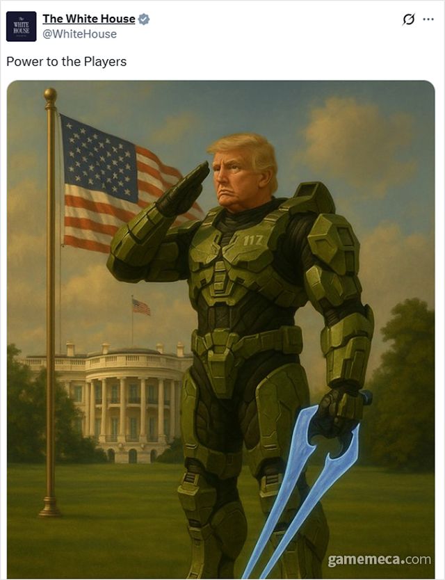 백악관 공식 X에 올라온 도널드 트럼프와 마스터 치프 AI 합성 사진 (사진출처: 백악관 공식 X 계정 갈무리)