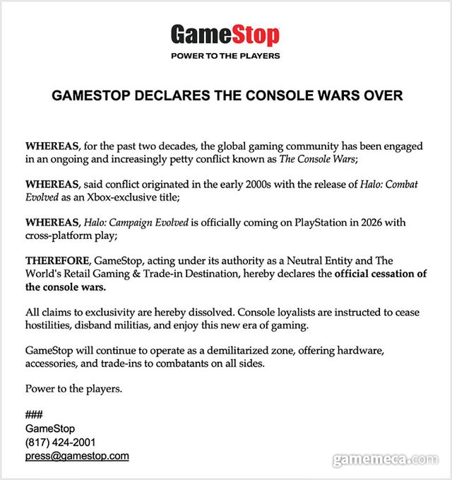 백악관이 인용한 게임스탑 게시글 (사진출처: 게임스탑 공식 X 계정)
