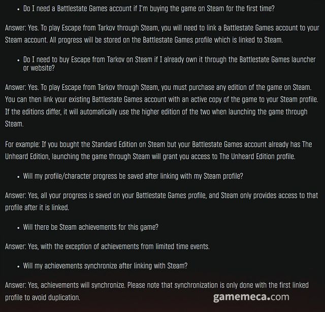 기존 유저들도 스팀판 실행 시 게임을 구매해야 된다고 공지한 바 있다 (사진출처: 타르코프 공식 홈페이지)