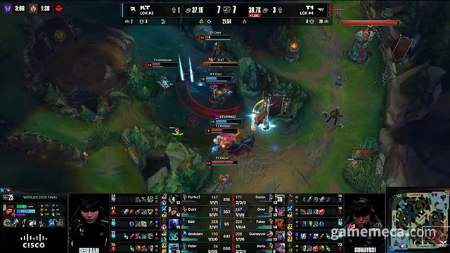 2025 월즈 2세트 주요 장면 (사진출처: LCK 공식 유튜브 채널 갈무리)