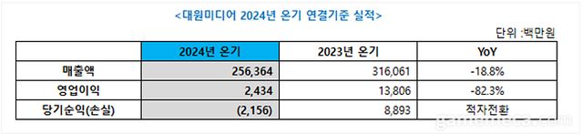 대원미디어 2024년도 연결 실적 자료 (자료제공: 대원미디어)