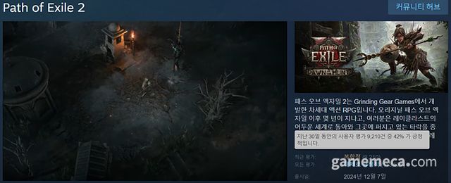 패스 오브 엑자일 2 8일 오후 12시 기준 유저 평가 (사진출처: 스팀)