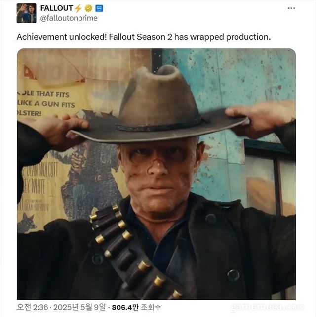 폴아웃 시즌 2 드라마 촬영 완료 발표 (자료출처: 폴아웃 드라마 공식 X)
