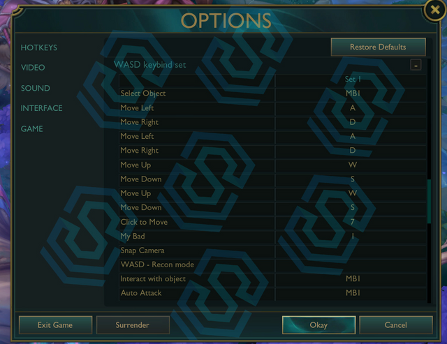 유튜버 '스킨스포트라이트'가 게재한 리그 오브 레전드 WASD 조작 설정 창 (사진출처: 스킨스포트라이트 X 계정)
