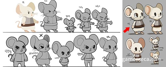 래토피아 개발 초기 당시 형성된 '쥐' 디자인들 (사진출처: 카셀 게임즈 개발일지)