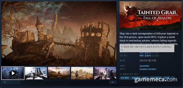 26일 오후 5시 기준 테인티드 그레일 스팀 유저 평가 (자료출처: 스팀)