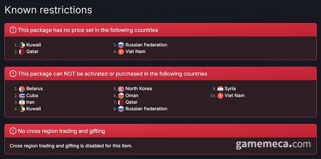 31일 기준 스텔라 블레이드 차단 국가 (사진출처: 스팀DB)